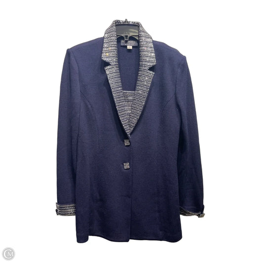 Blazer Luxury Designer By St John Collection In Blue & Silver, Size: 10