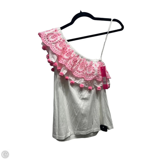 Top Short Sleeve Designer By Lilly Pulitzer In Pink & White, Size: Xxs
