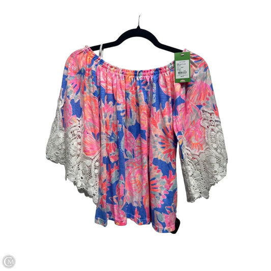 Top Short Sleeve Designer By Lilly Pulitzer In Blue & Pink, Size: Xxs