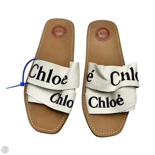 Sandals Luxury Designer By Chloe In Black & Cream, Size: 9.5