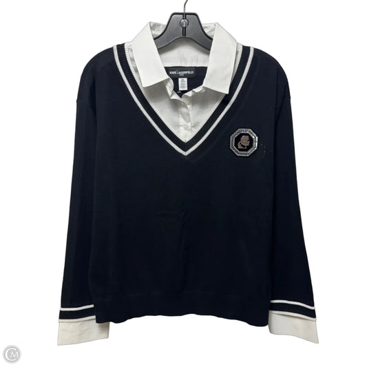 Sweater Designer By Karl Lagerfeld In Black & White, Size: M