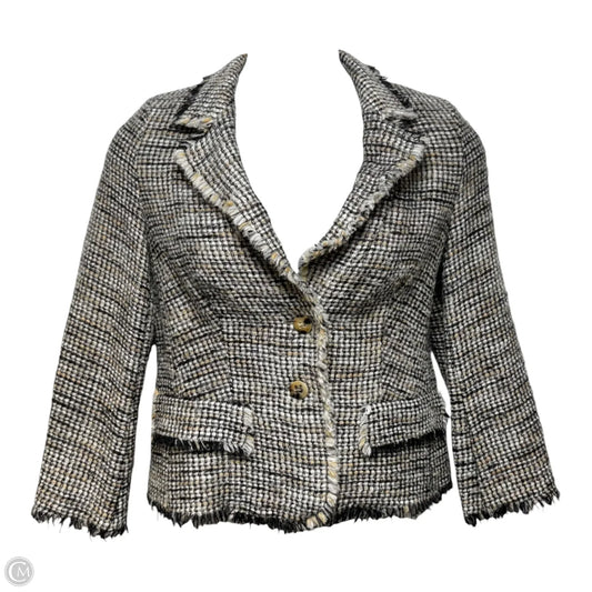 Wool Blend Blazer Designer By Escada In Grey & White, Size: 12 (42)