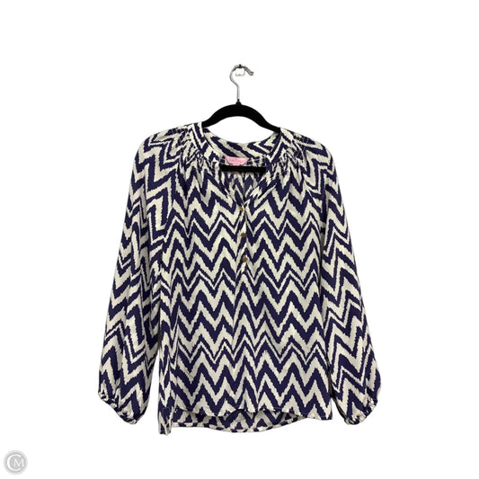 Top Long Sleeve Designer By Lilly Pulitzer In Blue & White, Size: S