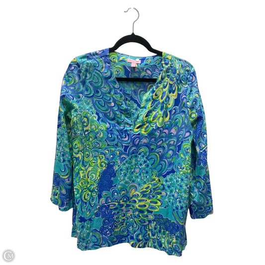 Top Long Sleeve Designer By Lilly Pulitzer In Blue & Green, Size: L