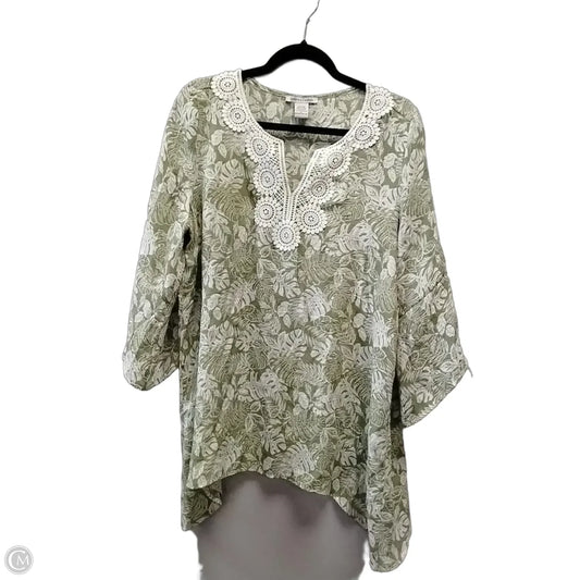 Blouse Long Sleeve By Cme In Green & White, Size: L