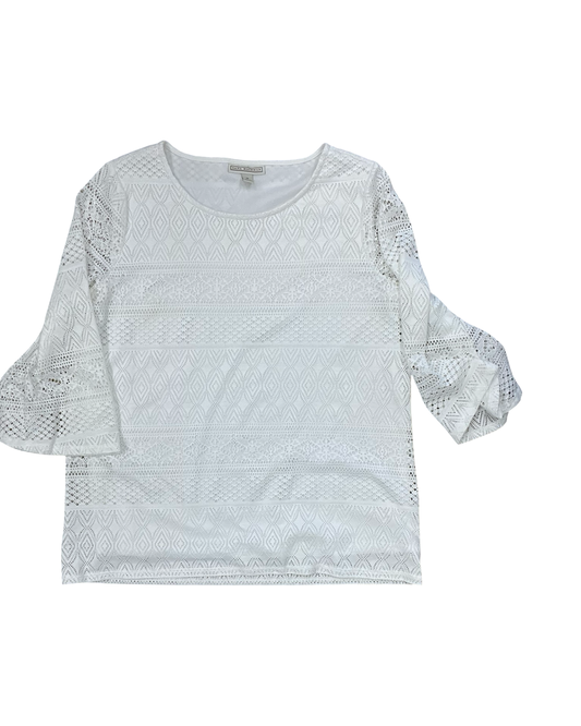 Top 3/4 Sleeve By Dana Buchman In White, Size:M