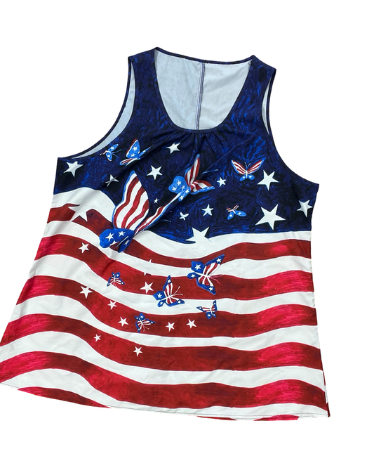 Top Sleeveless By Skies Are Blue In Blue & White, Size:2X